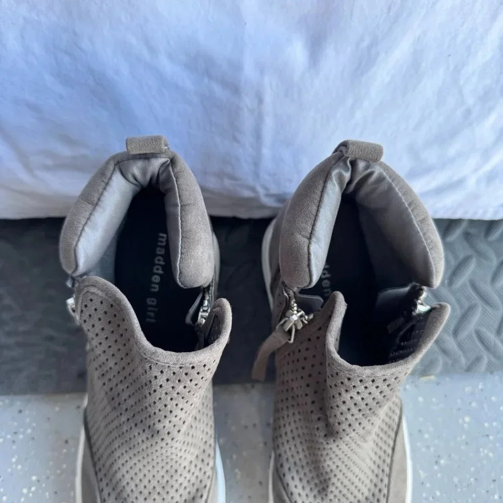 Madden Girl Gray Perforated Slip-On Wedge Sneakers, Size 8.5 Women's